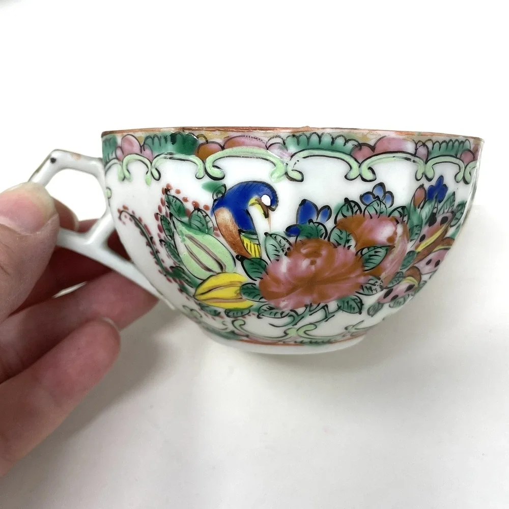 Antique Rose Medallion Chinese Porcelain Tea Cup & Saucer‎ Lot Of 3 Asian Art